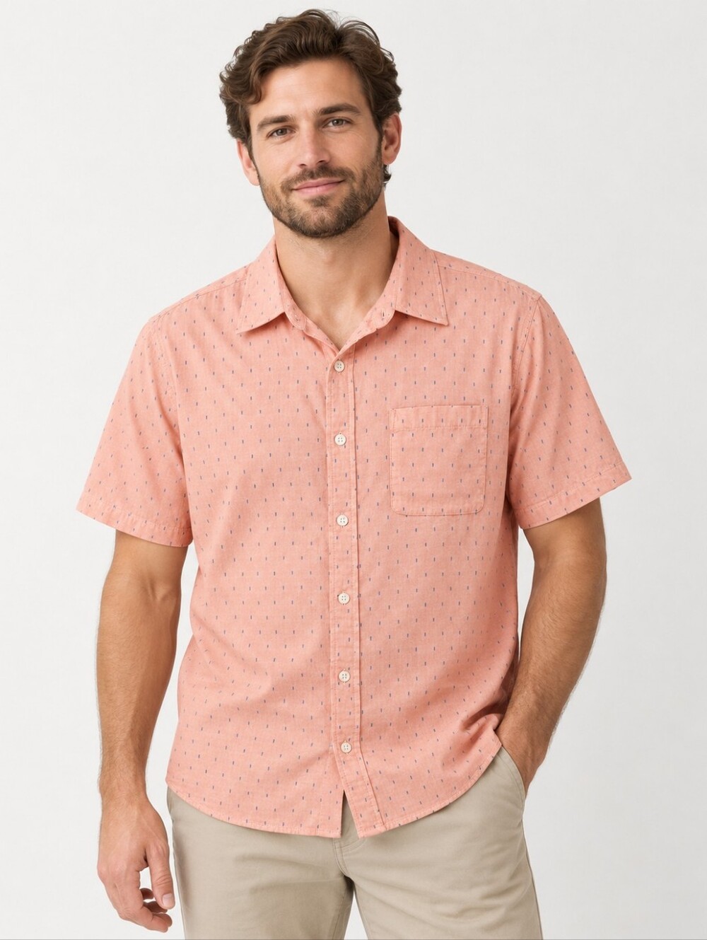 The Normal Brand Men’s Large Salmon 100% Cotton Short Sleeve Button Up Dadcore